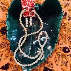 Vintage 1950’s West German Carved White Beads Necklace & Earrings Set